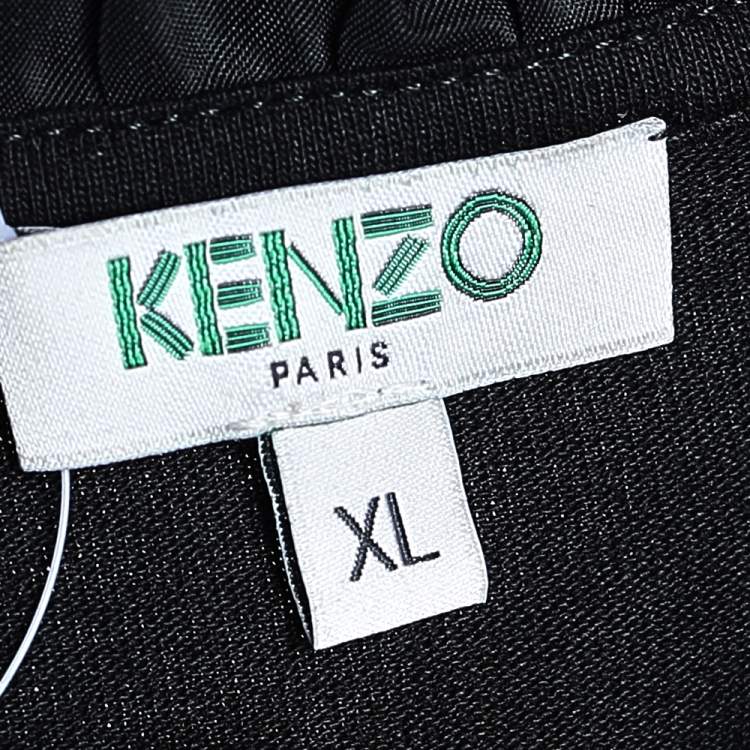 Pre Owned Kenzo Black Logo Printed Cotton Ruffled Neck T-Shirt XL
