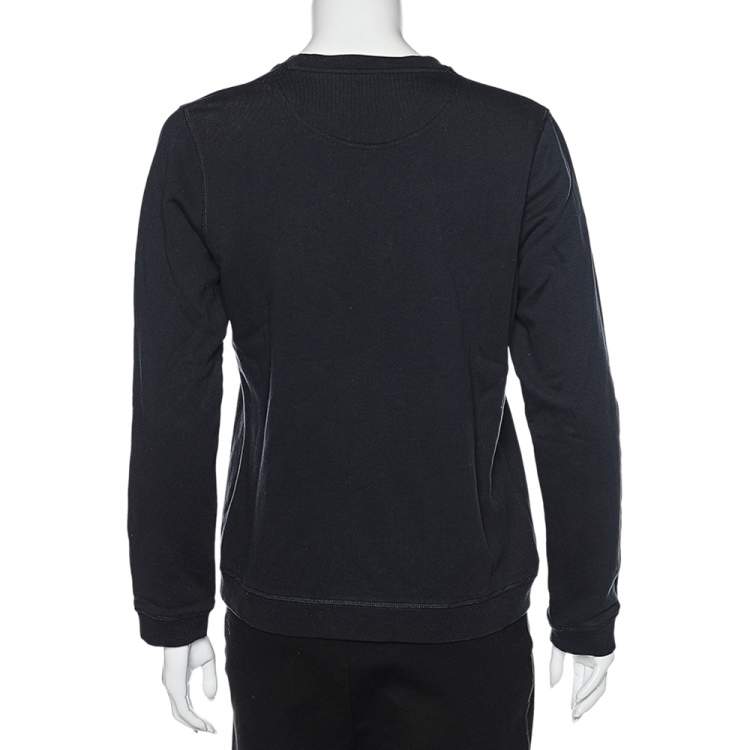 Pre Owned Kenzo Black Eiffel Tower Logo Embroidered Cotton Crewneck Sweatshirt L