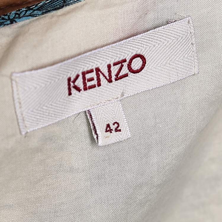 Pre Owned Kenzo Cream Floral Printed Silk Wrap Dress L
