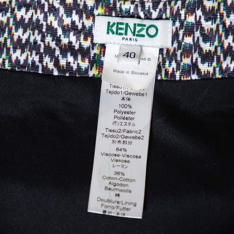 Pre Owned Kenzo Blue Distortion Print Synthetic Zip Front Mini Skirt M