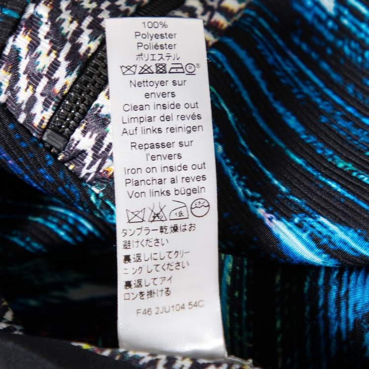 Pre Owned Kenzo Blue Distortion Print Synthetic Zip Front Mini Skirt M