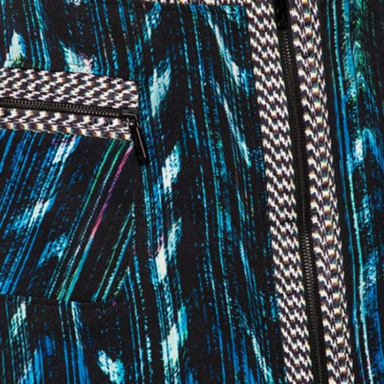 Pre Owned Kenzo Blue Distortion Print Synthetic Zip Front Mini Skirt M