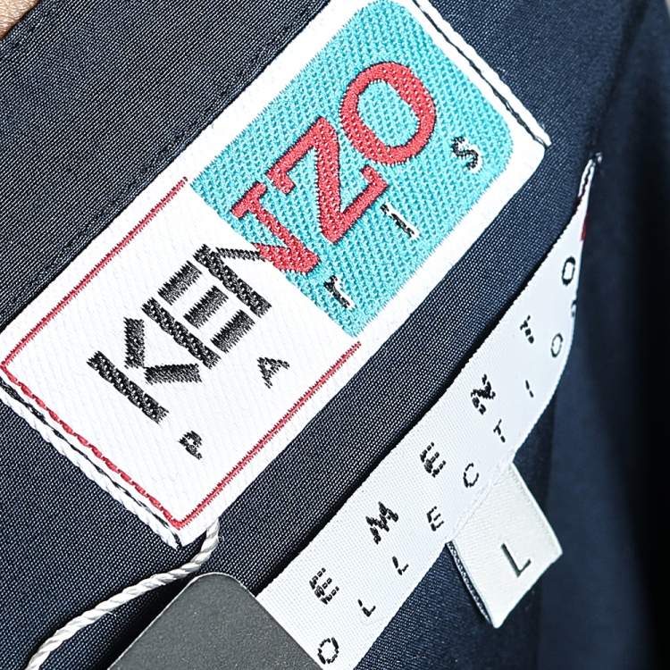 Pre Owned Kenzo Memento Collection 3 Navy Blue Cotton Shirt &  Wool Turtleneck Cropped Sweater Set L