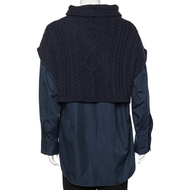 Pre Owned Kenzo Memento Collection 3 Navy Blue Cotton Shirt &  Wool Turtleneck Cropped Sweater Set L