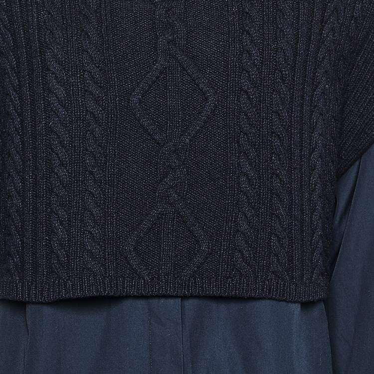 Pre Owned Kenzo Memento Collection 3 Navy Blue Cotton Shirt &  Wool Turtleneck Cropped Sweater Set L