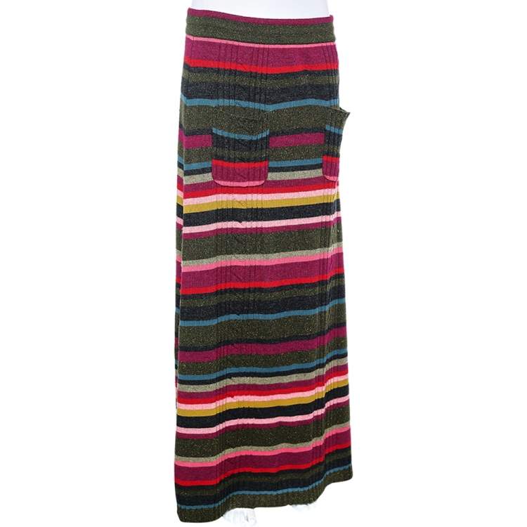 Pre Owned Kenzo Multicolor Striped Wool Skirt L