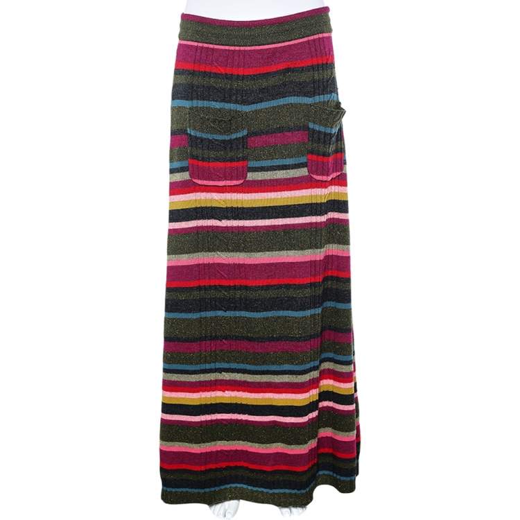 Pre Owned Kenzo Multicolor Striped Wool Skirt L