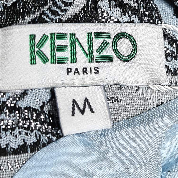 Pre Owned Kenzo Grey Jacquard Knit Contrast Sleeve Detailed Top M