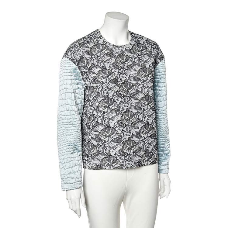 Pre Owned Kenzo Grey Jacquard Knit Contrast Sleeve Detailed Top M