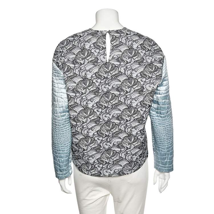 Pre Owned Kenzo Grey Jacquard Knit Contrast Sleeve Detailed Top M