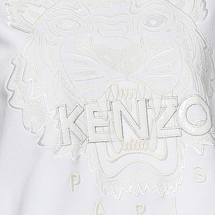 Pre Owned Kenzo White Logo Embroidered Cotton Sweatshirt Dress M 
