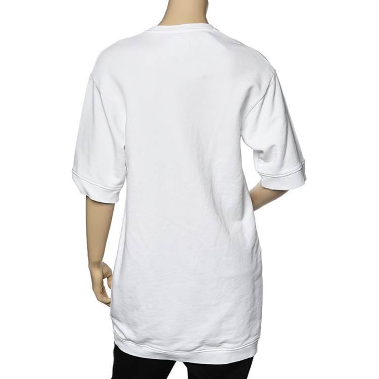 Pre Owned Kenzo White Logo Embroidered Cotton Sweatshirt Dress M 