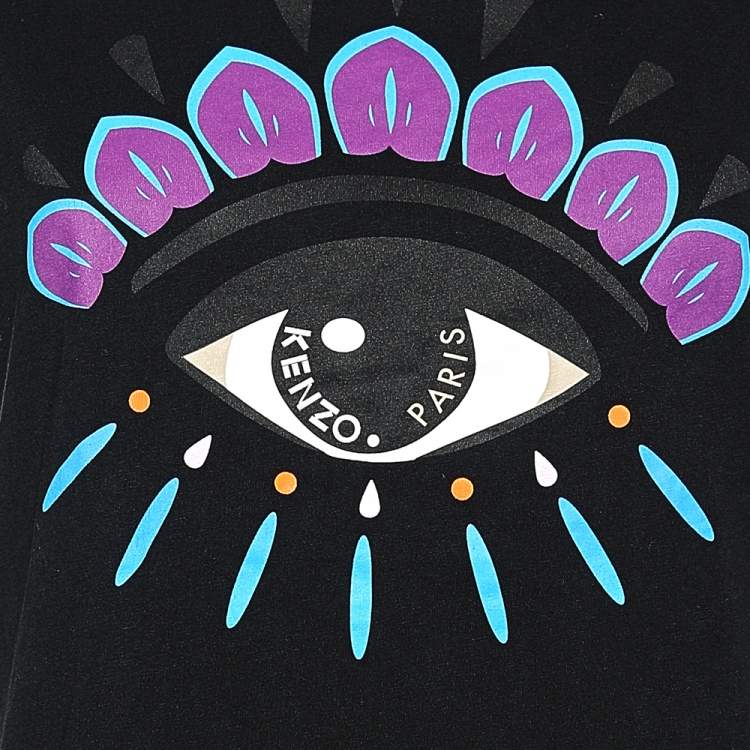 Pre Owned Kenzo Black Cotton Eye Printed T-Shirt M