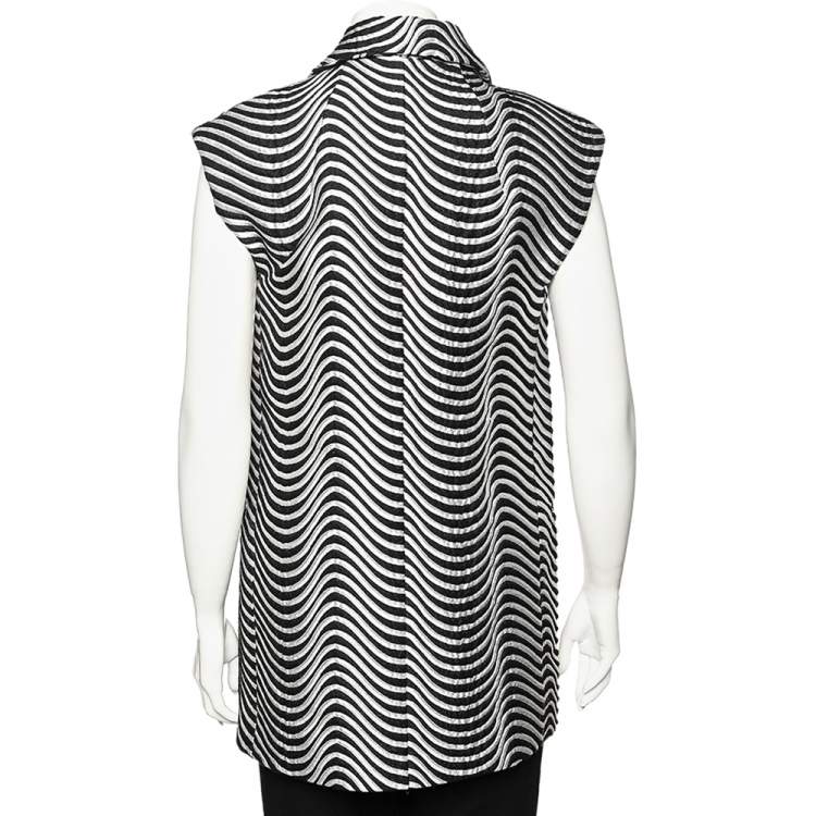 Pre Owned Kenzo Monochrome Patterned Jacquard Asymmetric Detail Sleeveless Jacket M
