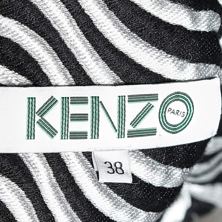 Pre Owned Kenzo Monochrome Patterned Jacquard Asymmetric Detail Sleeveless Jacket M