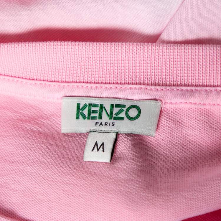 Pre Owned Kenzo Pink & White Gradient Effect Cotton Tiger Embroidered T-Shirt M