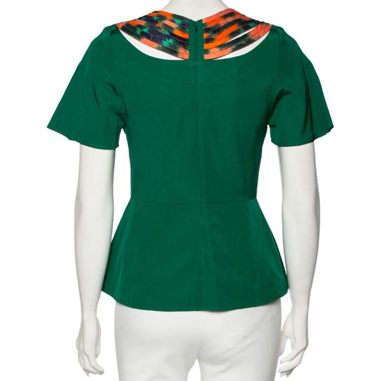 Pre Owned Kenzo Green Cotton Cowl Neck Top S