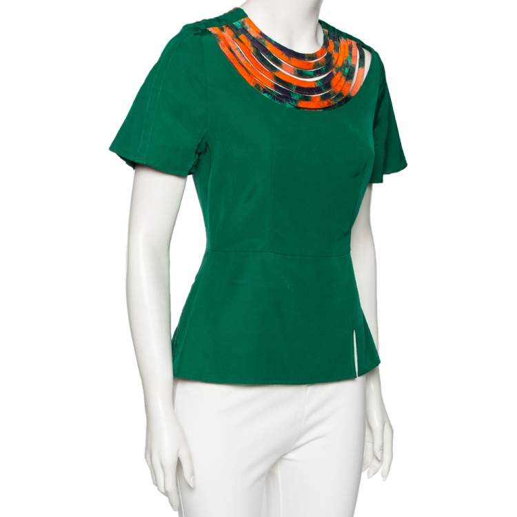 Pre Owned Kenzo Green Cotton Cowl Neck Top S