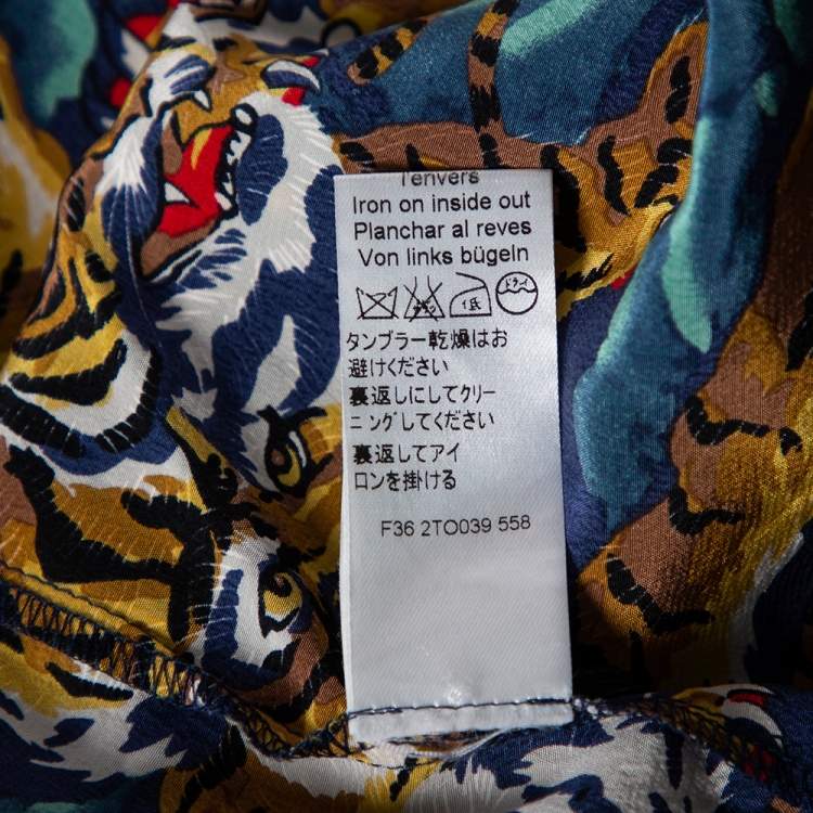 Pre Owned Kenzo Multicolored Tiger Printed Silk Blouse M