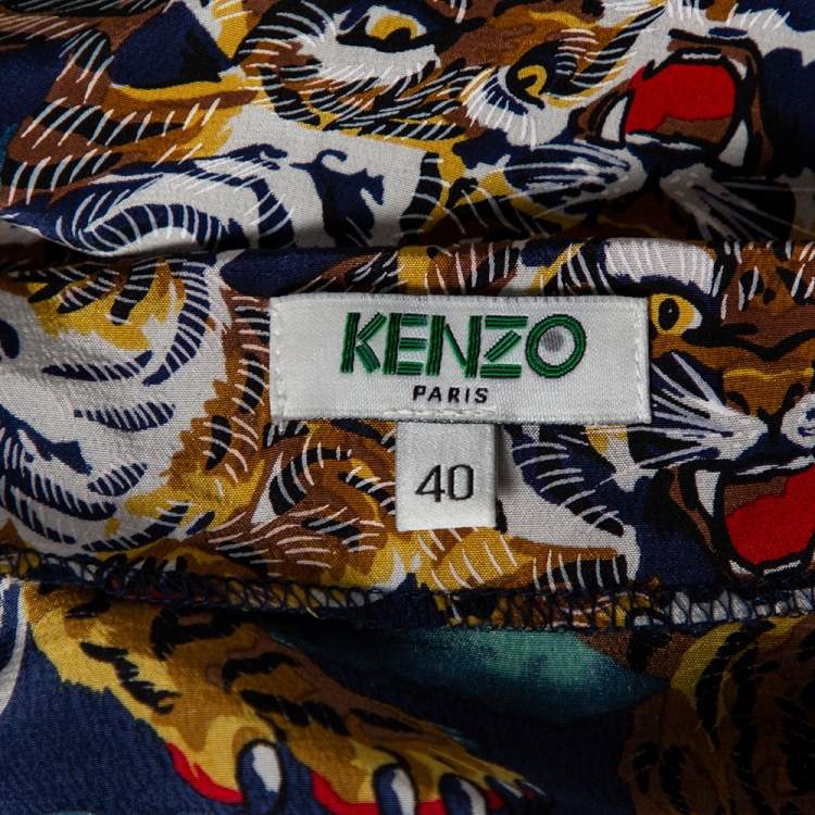 Pre Owned Kenzo Multicolored Tiger Printed Silk Blouse M