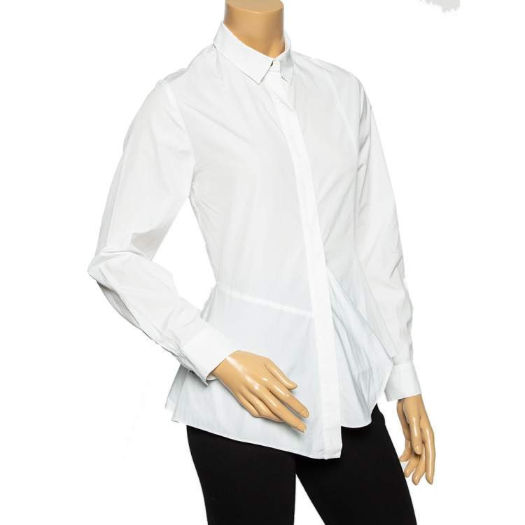 Pre Owned Kenzo White Cotton Asymmetric Hem Shirt S
