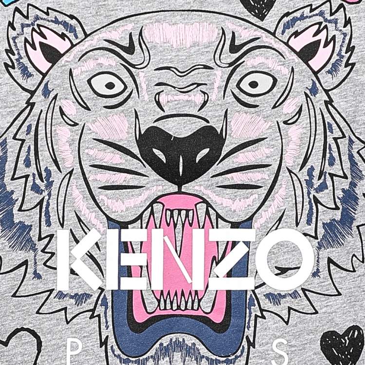 Pre Owned Kenzo Grey Tiger I Love You Printed Cotton Crewneck T-Shirt M