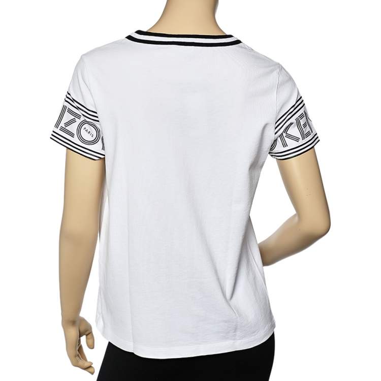 Pre Owned Kenzo White Logo Cotton Printed Sleeve Round Neck T-Shirt L
