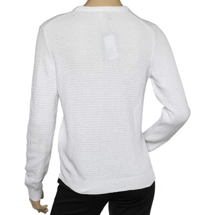 Pre Owned Kenzo White Cotton Knit Tiger Logo Detail Sweatshirt M