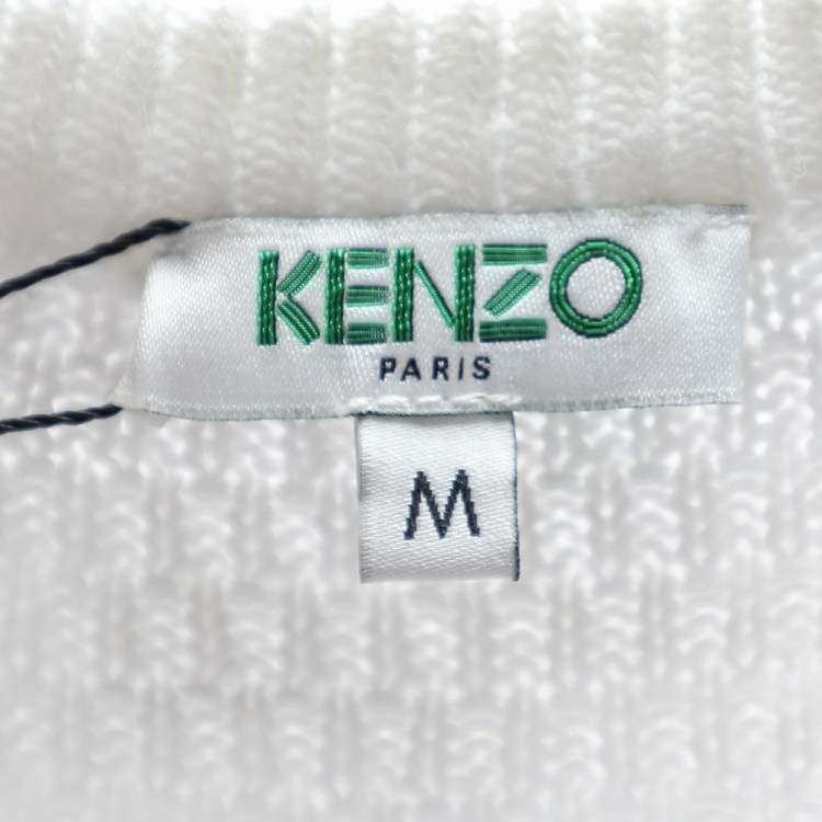 Pre Owned Kenzo White Cotton Knit Tiger Logo Detail Sweatshirt M