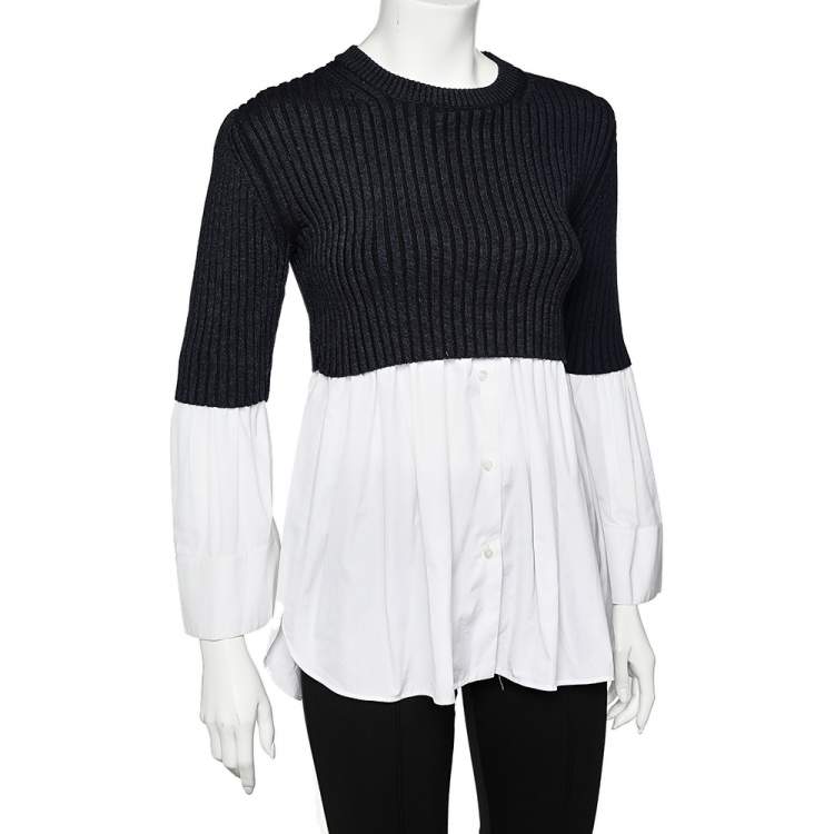 Pre Owned Kenzo Color Block Cotton & Knit Overlay Detail Top S