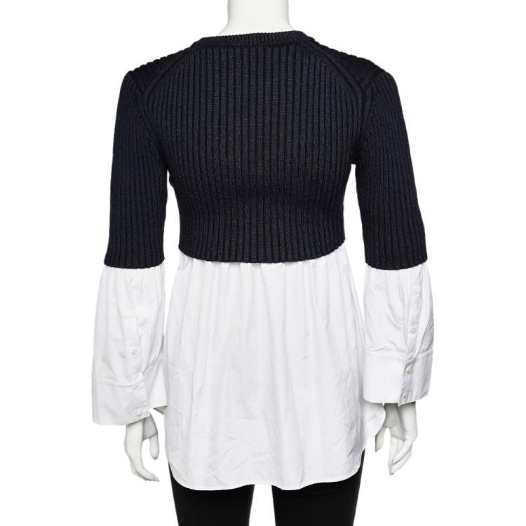 Pre Owned Kenzo Color Block Cotton & Knit Overlay Detail Top S