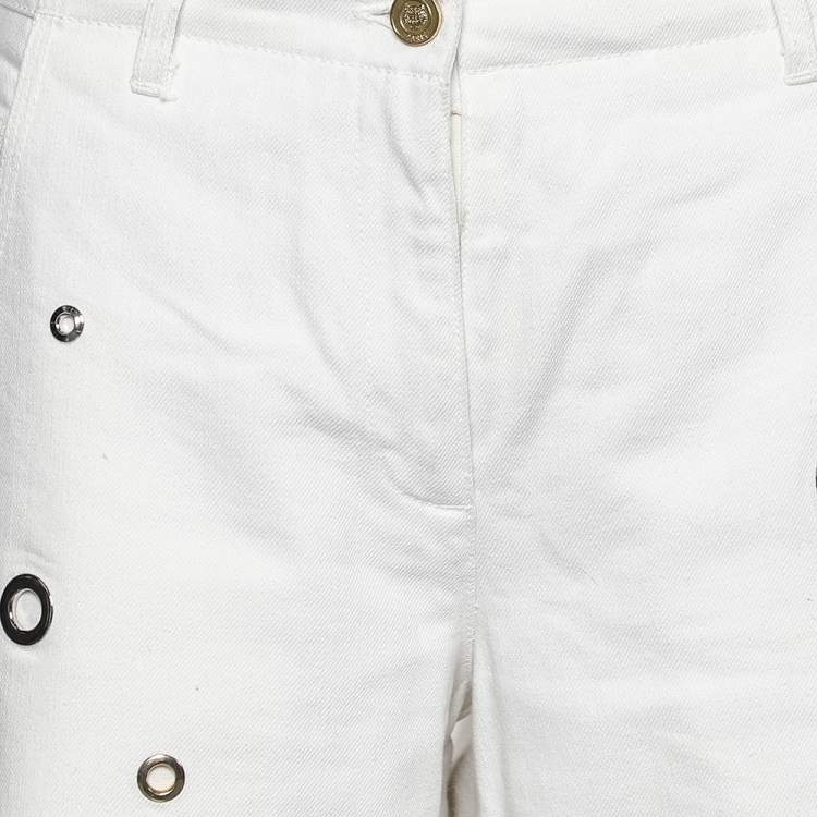 Pre Owned Kenzo Jungle White Denim Eyelet Cropped Jeans M