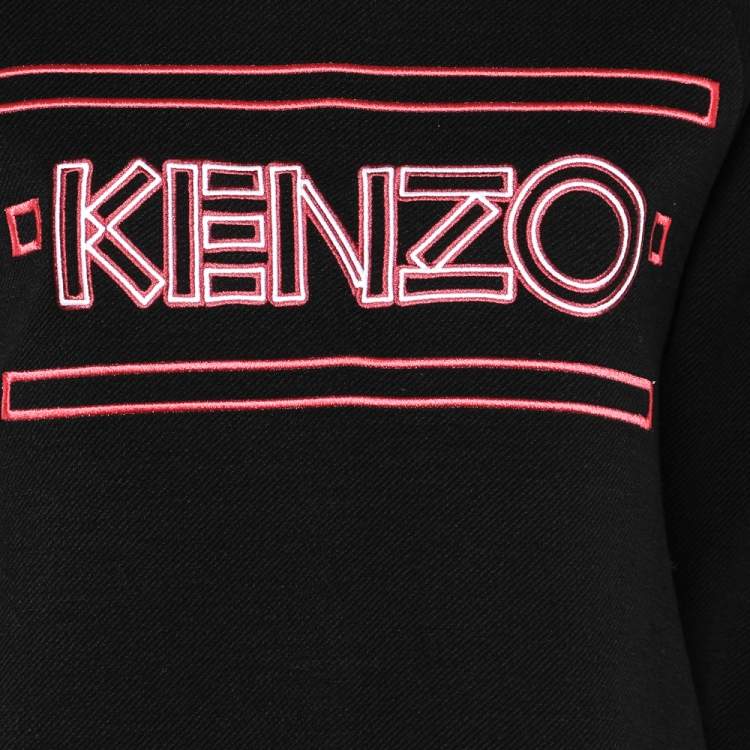 Pre Owned Kenzo Black Logo Embroidered Wool Blend Asymmetric Hem Sweater XL