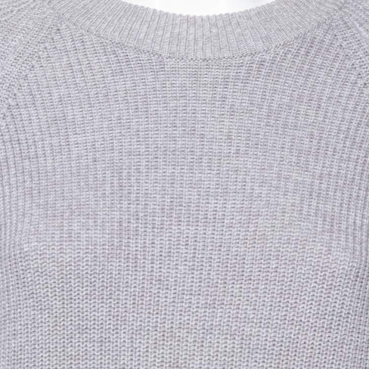Pre Owned Kenzo Grey Knit Logo Trimmed Detailed Long Sleeve Sweater Dress S