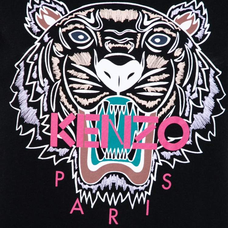 Pre Owned Kenzo Black Cotton Tiger Printed Short Sleeve T-Shirt S