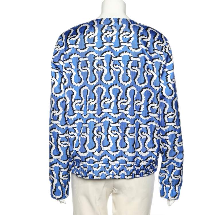 Pre Owned Kenzo Blue Links Printed Silk Button Front Jacket L