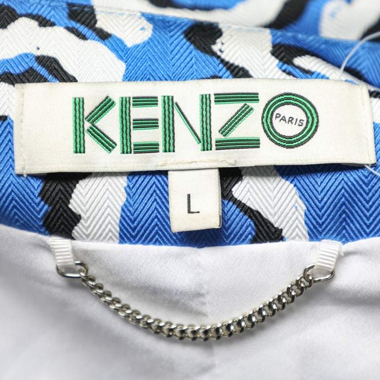 Pre Owned Kenzo Blue Links Printed Silk Button Front Jacket L