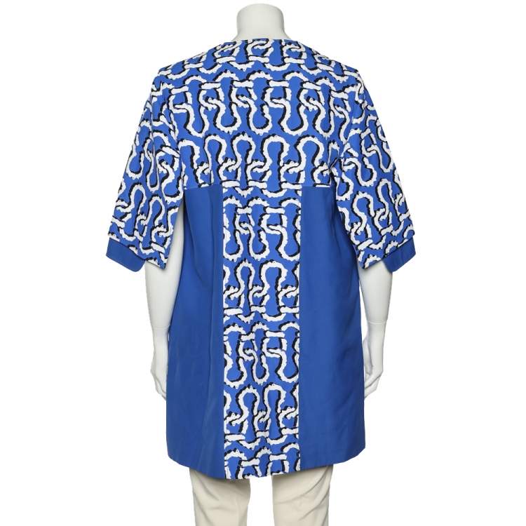 Pre Owned Kenzo Blue Printed Synthetic Double Breasted Coat M
