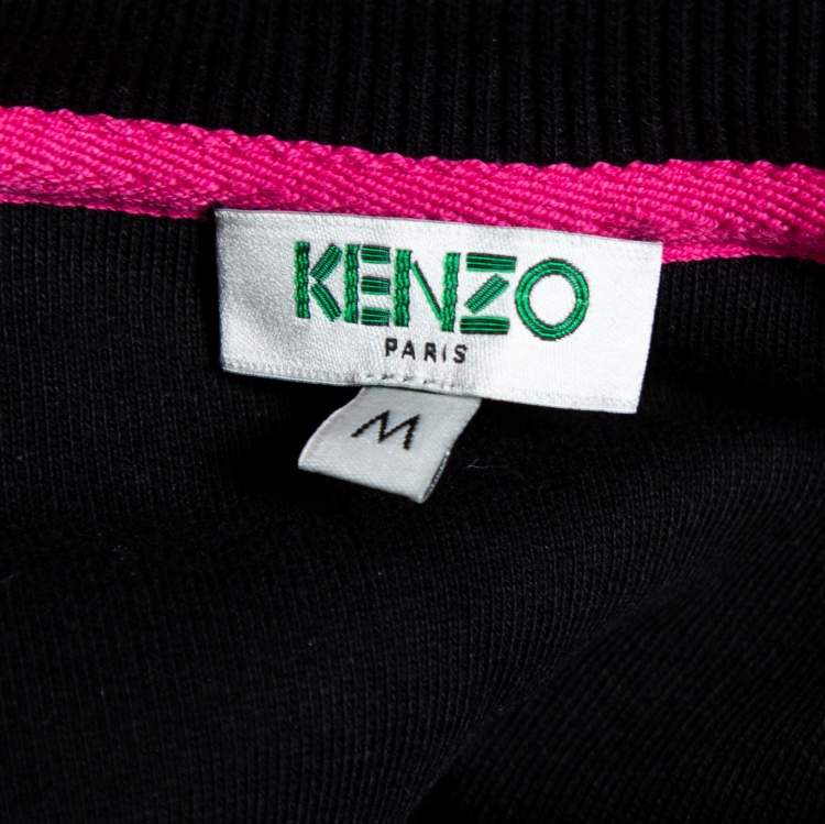Pre Owned Kenzo Black Tiger Logo Embroidered Cotton Sweatshirt M