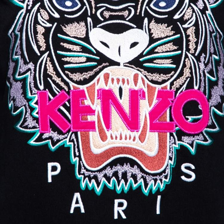 Pre Owned Kenzo Black Tiger Logo Embroidered Cotton Sweatshirt M
