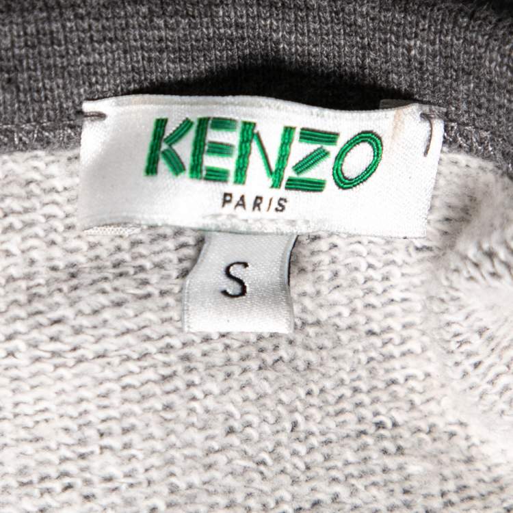 Pre Owned Kenzo Grey Cotton Tiger Embellished Long Sleeve Sweatshirt S