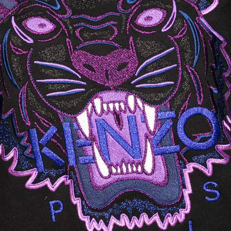 Pre Owned Kenzo Black Cotton & Lurex Embroidered Tiger Crewneck Sweatshirt M