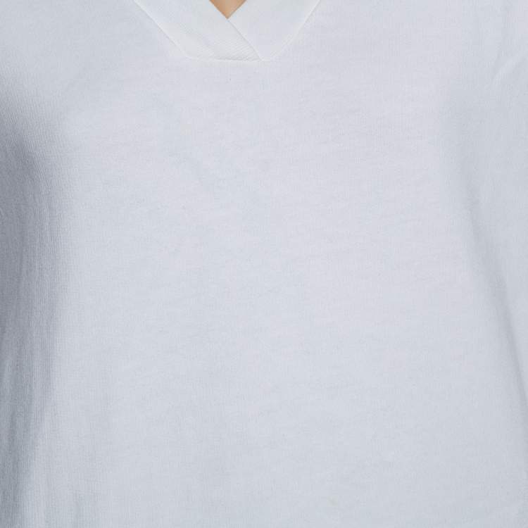 Pre Owned Kenzo White Cotton Logo Printed V-Neck Sweatshirt XS