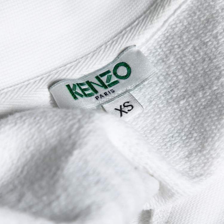 Pre Owned Kenzo White Cotton Logo Printed V-Neck Sweatshirt XS