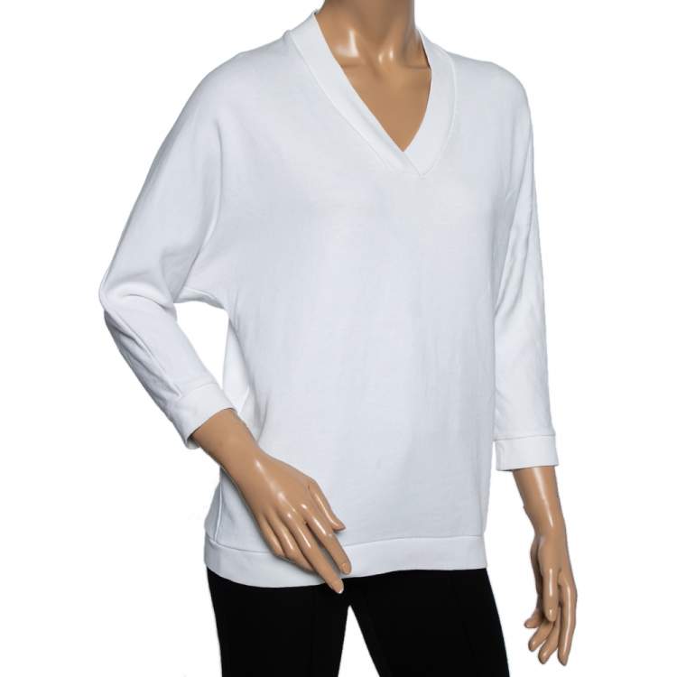Pre Owned Kenzo White Cotton Logo Printed V-Neck Sweatshirt XS