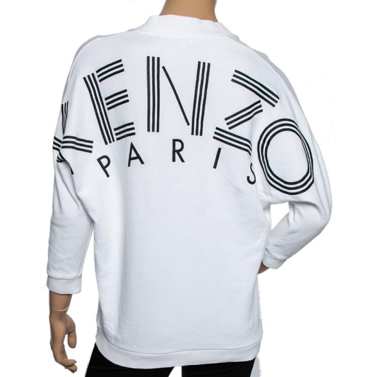 Pre Owned Kenzo White Cotton Logo Printed V-Neck Sweatshirt XS