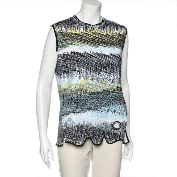 Pre Owned Kenzo Blue Neoprene Printed Sleeveless Oversized Top M