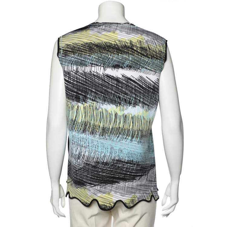 Pre Owned Kenzo Blue Neoprene Printed Sleeveless Oversized Top M