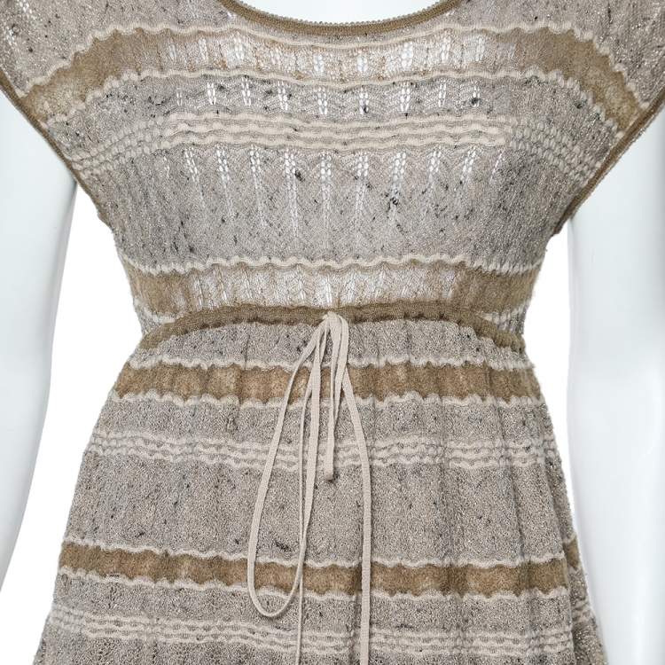 Pre Owned Kenzo Beige Wool & Mohair Tiered Mini Dress S