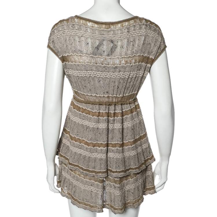 Pre Owned Kenzo Beige Wool & Mohair Tiered Mini Dress S